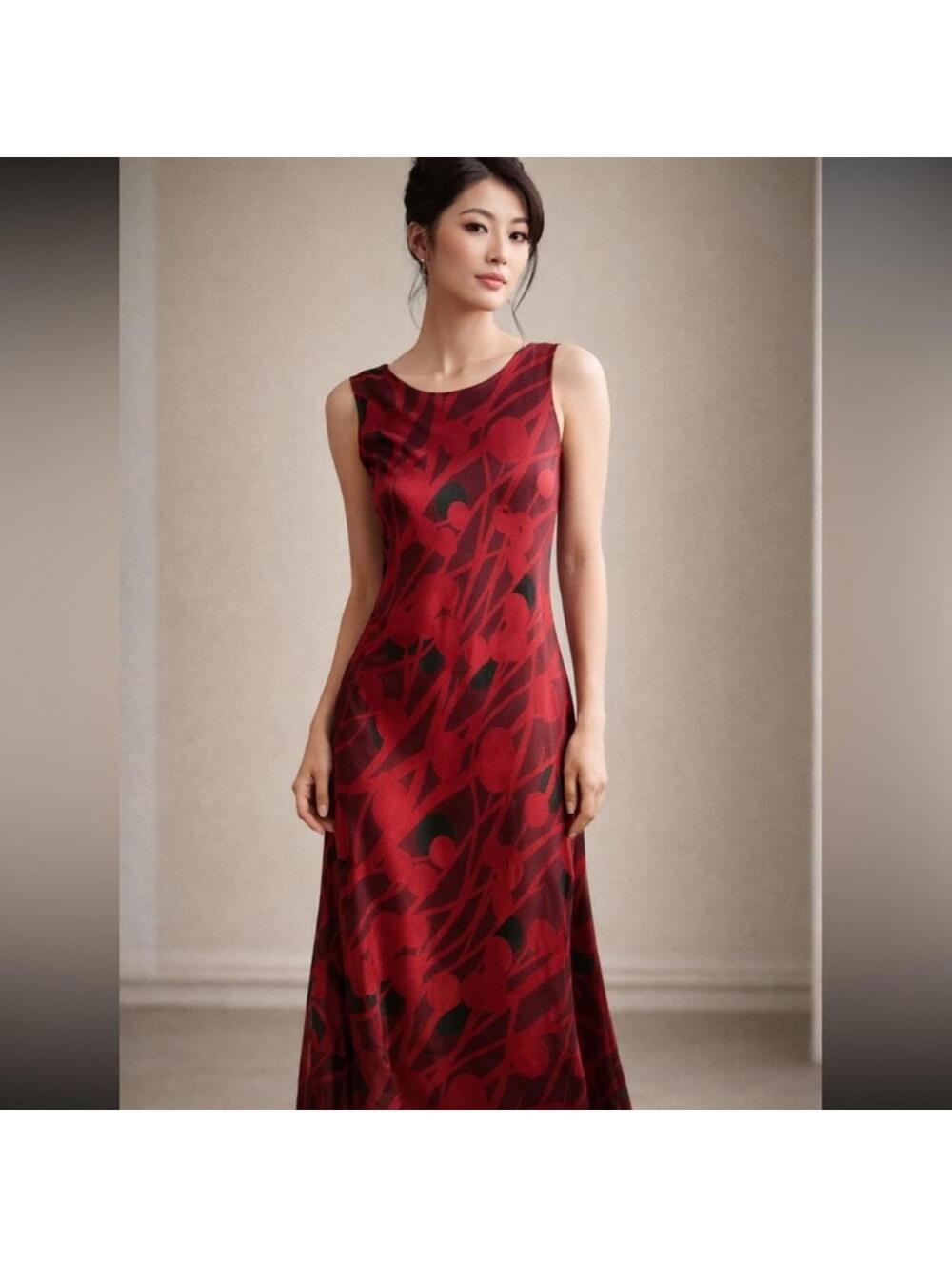 Calvin Klein Y2K Silk Dress Maxi Black Tie Wedding 90's Slip Art Floral NWOT